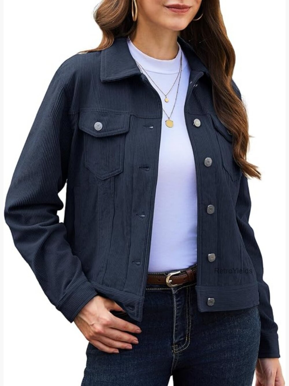 Cropped Corduroy Button Down Shacket Long Sleeve Casual Coat Jacket